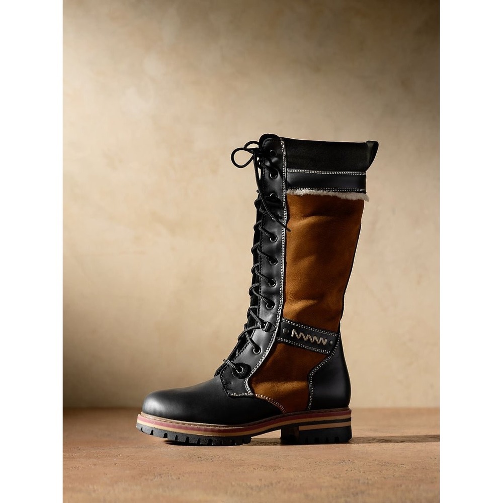 $529 Overland Ilka Tall Laced Boots Black Tan Leather Suede shoes EU 40, 9 NWB - Picture 1 of 12
